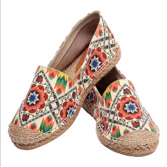 Boho Orange & Ivory Espadrille Slip Ons Shoes - Picture 4 of 4